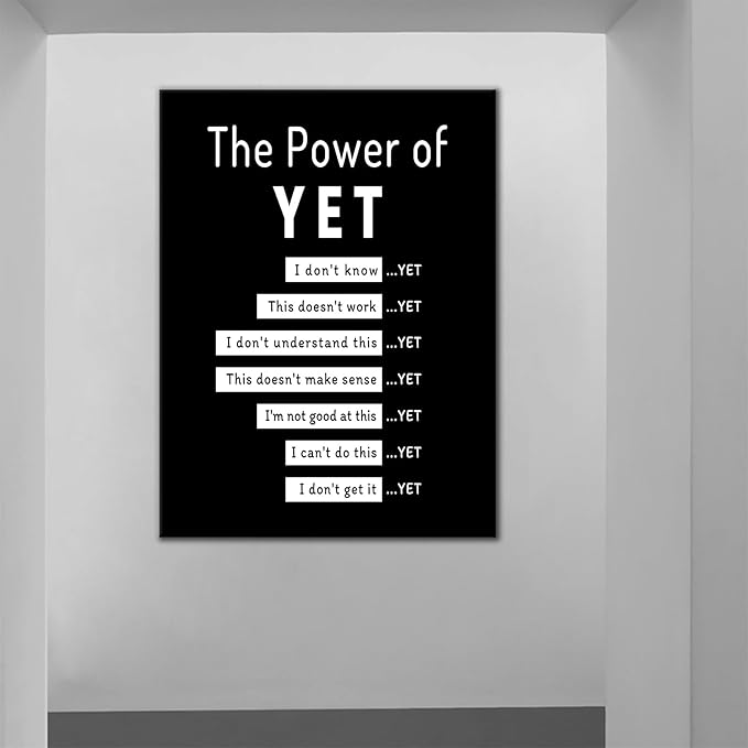 Inspirational Canvas Wall Art Office Poster Wall Decor Motivational Picture Print Positive Affirmations The Power of Yet Inspiring Quotes for Bedroom Living Room Gym Ready to Hang [12''Wx18''H]