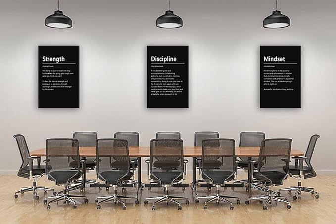 Canvas Painting Wall Art Success Quote Motivational Wall Art Strength Discipline Mindset Noun 3 Pieces Black Poster Positive Inspirational Framed Artwork Prints Picture for Home Office[72''Wx 36''H]