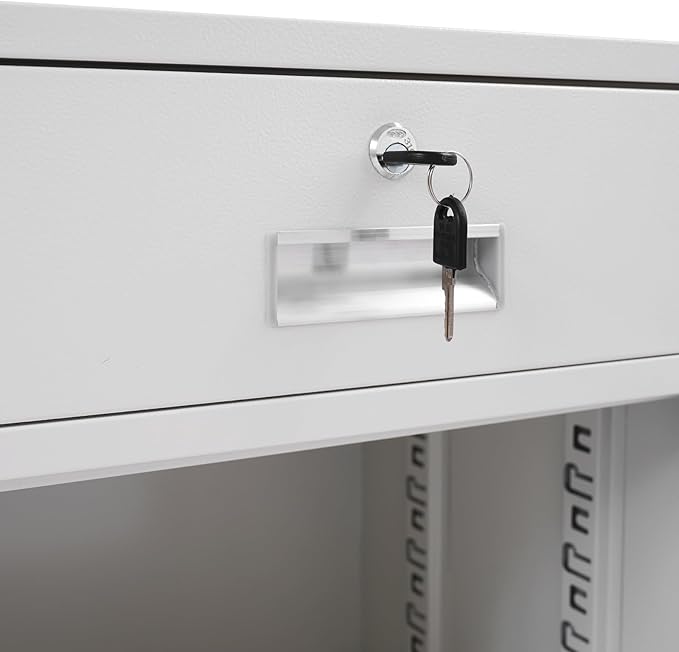 Metal Storage Cabinet with Lock, Under Desk Office Cabinet, Vertical File Cabinet, Printer Stand, Locking Filing Cabinet for Home Office, White