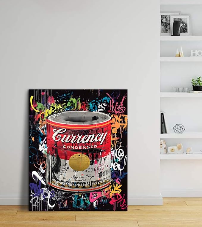 Motivational Wall Art Hundred Dollar Bills Roll Canvas Print Art Money Poster Inspirational Theme Decor for Living Room Bedroom Framed and Ready to Hang 18x24 inch