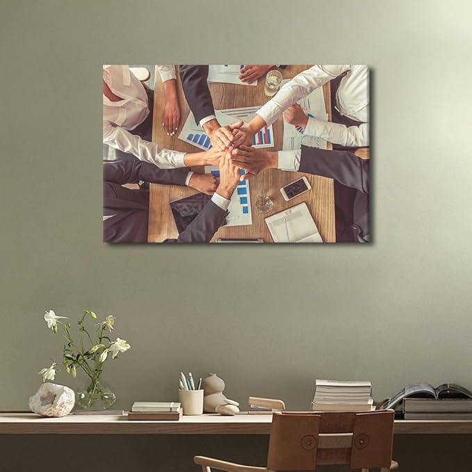 1 Panel Wall Art for Office Top View of Beautiful Business People In Formal Wear Holding Hands Together While Sitting In The Office Modern Artwork Canvas Print Pictures Ready To Hang (16"Wx24"H)