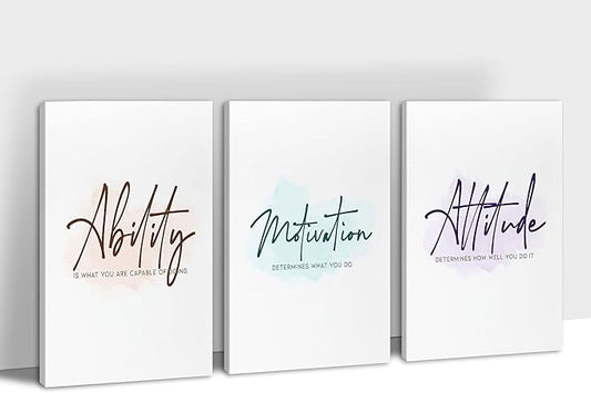 SHMAO Office Canvas Wall Art Motivational Wall Decor, 3 Piece Ability Motivation Attitude Print Pictures for Office Wall Decor Women Inspirational Framed Artwork Home Office Decor 24”x36”x3 Panels