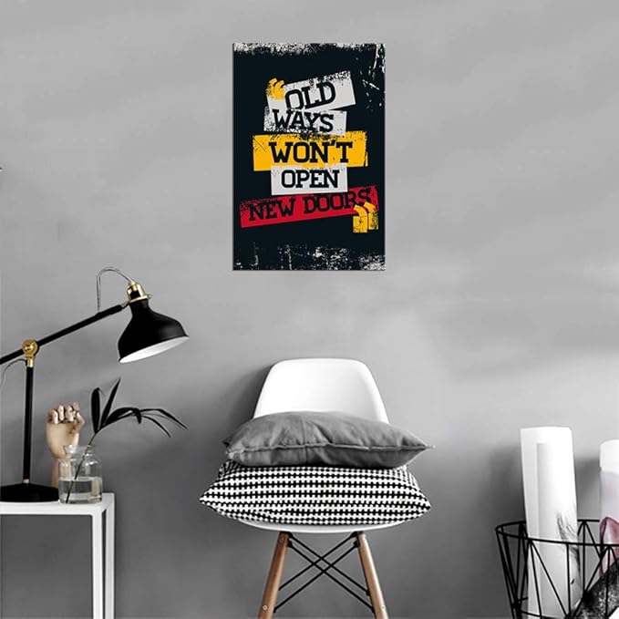 Old Ways Won't Open New Doors-Inspirational Quote Paintings Canvas Pictures Office Wall Art Motivational Posters Colorful Artwork Wooden Framed Home Decor Gallery Wrapped Easy to Hang-12x16 in