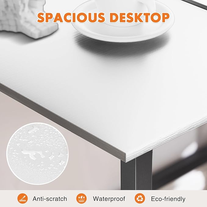 Sweetcrispy Small Computer Desk,47 Inch Office Writing Work Desk with Metal Frame Wooden Tabletop, Student Study Home Bedroom Table with X-Shaped Reinforcement, White