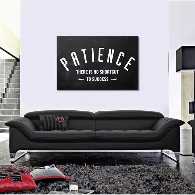 Patience - There Is No Shortcut to Success Inspirational & Motivational Office Art Wall Pictures Black and White Framed Office Home Wall Art Wooden Framed HD Print Gift Choice Ready to Hang-44 Wx28 H
