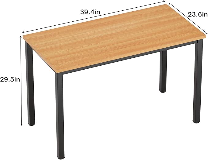 Need 39 Inch Small Computer Desk, Modern Simple Style Writing Desk for Home Office, Basic PC Work Desk with Black Metal Frame, Teak