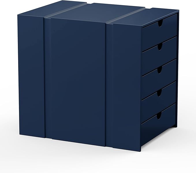 Modern Steel 5-Drawer File Cabinet For Desk, Document Storage Box, Office Desktop Filing Organizer, Drawer Organizer, desk caddy (Navy Blue)