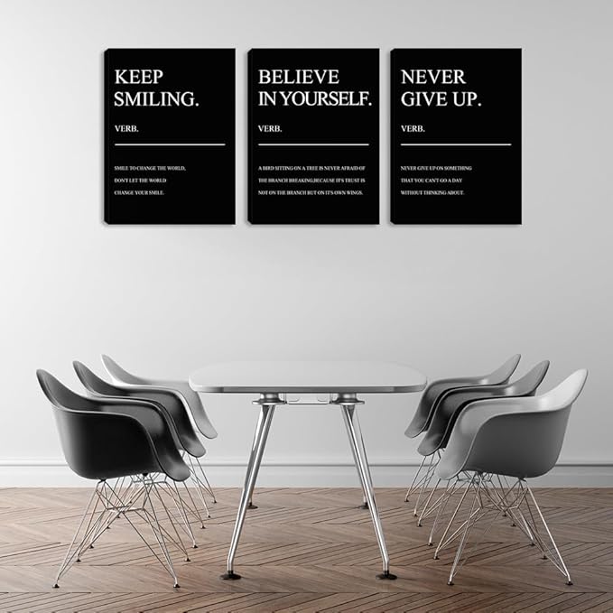 Motivational Prints 3 Pieces Framed Canvas Wall Art Inspirational Positive Quote Black Office Wall Decor Poster Positive Wall Art Painting Picture Wall Decor Art for Bedroom Living Room (72" Wx36 H)