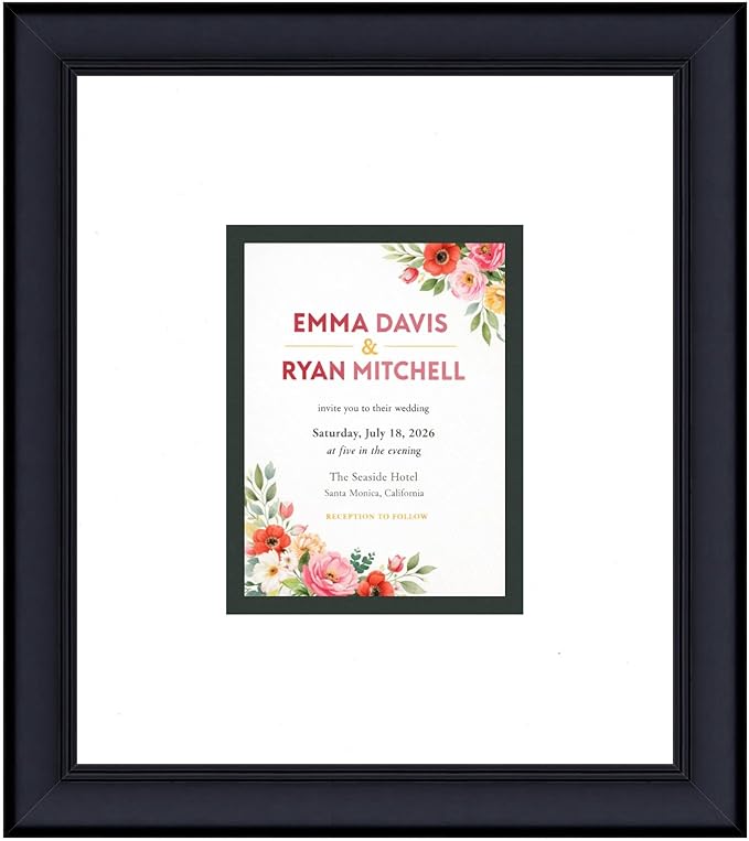 Invitation Picture Frame Black With Double Mat White Over Black for 4.25x5.5 A2 Keepsake Made in the USA