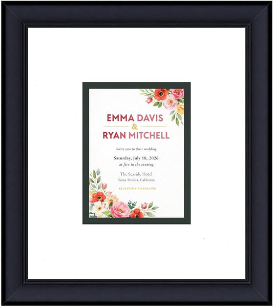 Invitation Picture Frame Black With Double Mat White Over Black for 4.25x5.5 A2 Keepsake Made in the USA