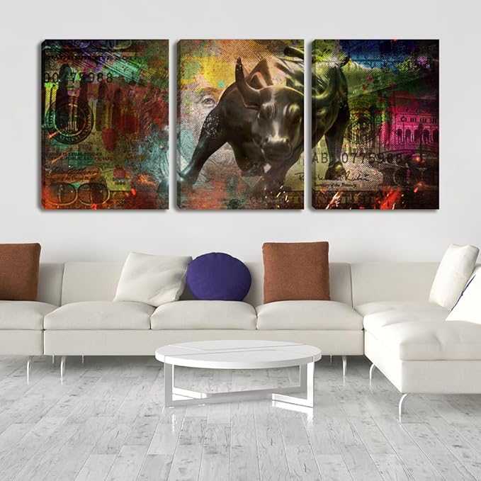 Inspirational Colorful Bull Poster Prints Motivational Wall Art Office Quotes Wall Decor Poster Prints Wall Paintings Picture Artwork Decorations for Home Bedroom Gym Work Place - 48" Wx24 H
