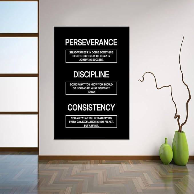 Discipline Consistency Perseverance Posters Inspirational Canvas Wall Art for Office Success Entrepreneur Quotes Picture Print Artwork for Modern Home Office Gym Workplace Wall Decor [24''Wx36''H]