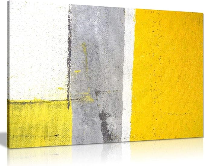 Office Decor Grey And Yellow Abstract Art Painting Canvas Wall Art Picture Print (24x16in)