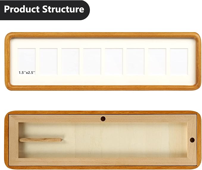 Hans 4"x16" Frames Collage Photo Frame Single Mat with Eight 1.5x2.5 Openings and Satin Solid Frame Horizontal or Vertical(8 Openings)