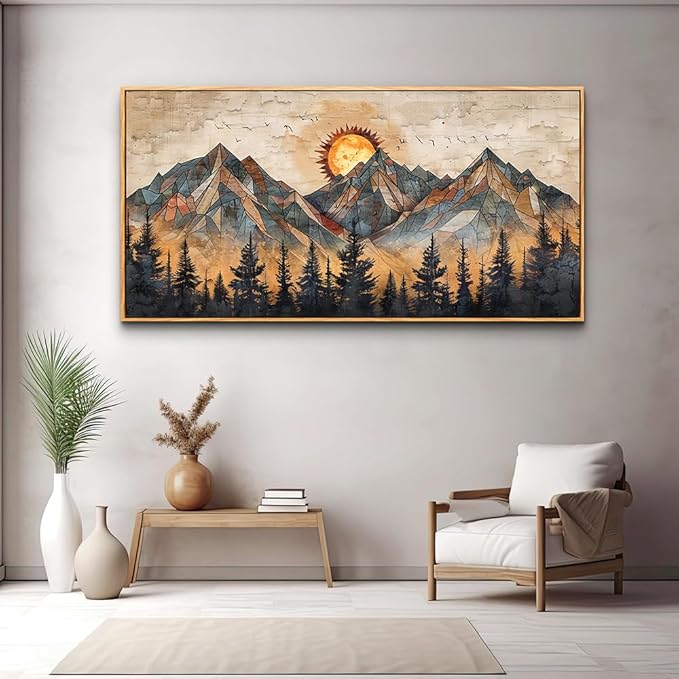 ZUITINGHUA Wood Framed Abstract Wall Art For Living Room Large Canvas Wall Decor For Office Bedroom Decorations Boho Wall Pictures Mountain Landscape Paintings Modern Home Mural Artwork 30x60 In