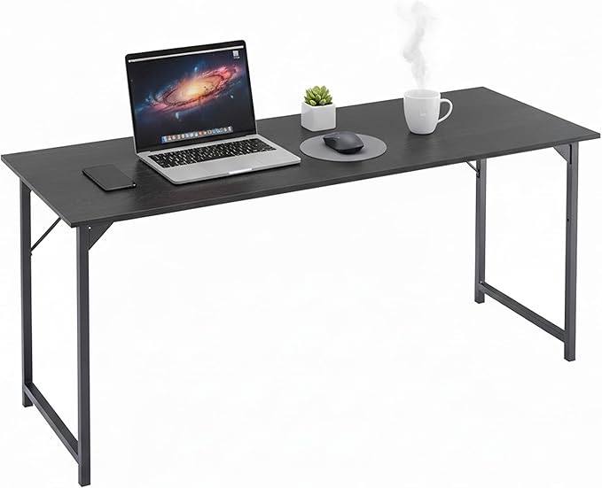 Computer Desk 63 Inch, Simple Large Home Office Desk Study Writing Table, Sturdy Metal Frame, Scratch-Resistant MDF Desktop for Bedroom Dorm Workspace, Black