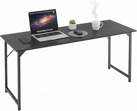 Computer Desk 63 Inch, Simple Large Home Office Desk Study Writing Table, Sturdy Metal Frame, Scratch-Resistant MDF Desktop for Bedroom Dorm Workspace, Black