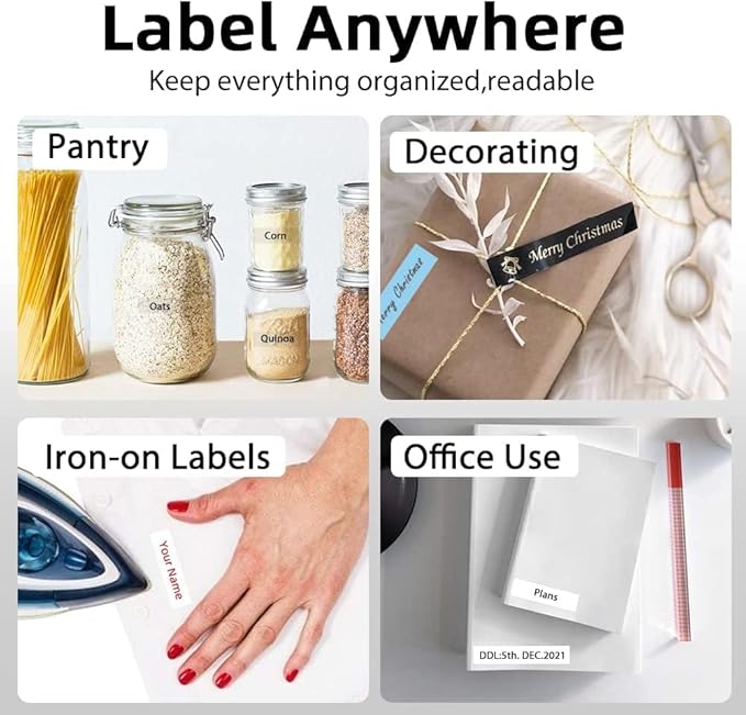 Phomemo Label Maker Machine with Tape, P12 Small Bluetooth Label Makers with with 3 Tapes Ribbon Printer Machine for Home, Name Tag, School, White