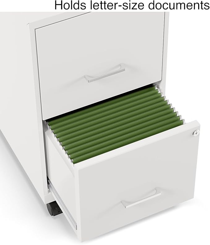 Staples 2-Drawer Vertical File Cabinet, Letter Size Documents, Lockable & Mobile, 18.9" D x 14.3" W x 26.3" H, White
