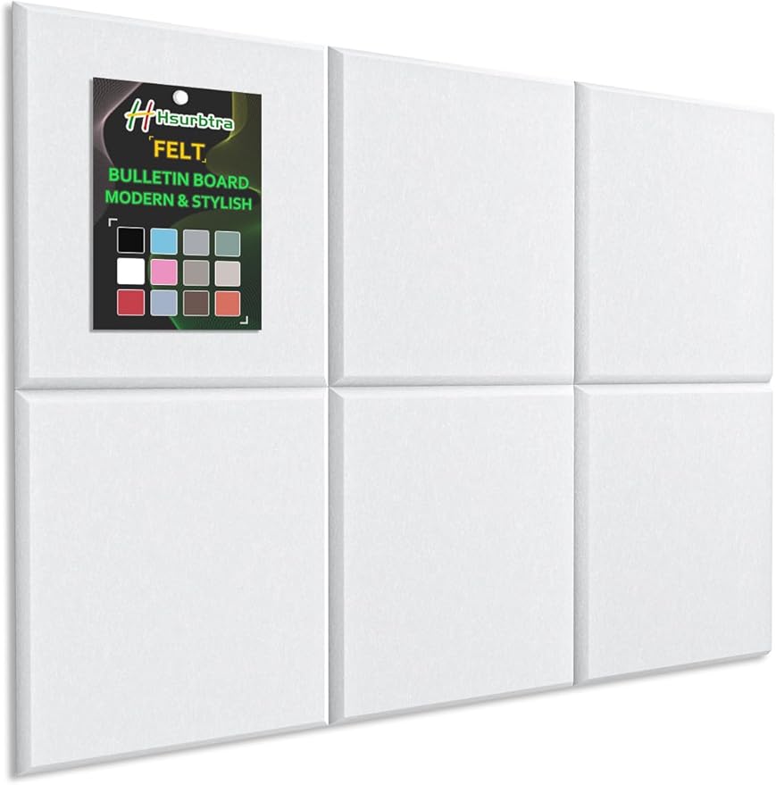 Hsurbtra Cork Board for Wall 24 x 18 Inch, 6 Pack Felt Bulletin Notice Board with Pushpins for Office Home School Farmhouse Wall Decor, White