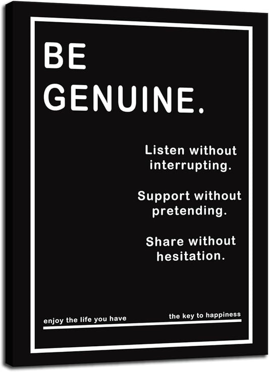 Inspirational Canvas Print Wall Art Office Wall Decor Motivational Picture Be Genuine Poster Painting Modern Inspiring Artwork for Home Living Room Bedroom Decor Framed Ready to Hang [18''Wx 24''H]