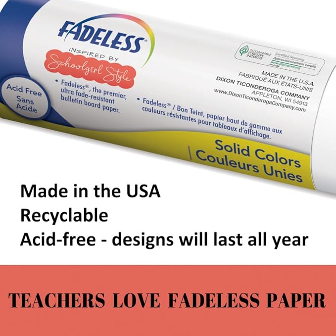 Fadeless Bulletin Board Paper, Fade-Resistant Paper for Classroom Decor, Watercolor, 48" x 50', 1 Roll
