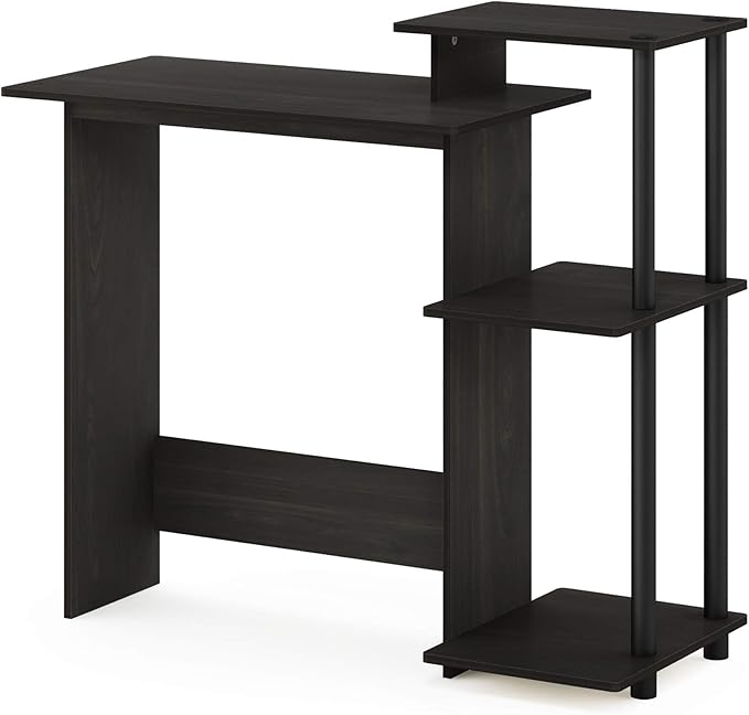 Furinno EFFICIENT Desk, 28.6" Wide Gaming Desk with 3 Open Side Shelves, Laptop Notebook Computer Desk, Office Desk for Home Office, Study Room, Dorm, Bedroom, Espresso