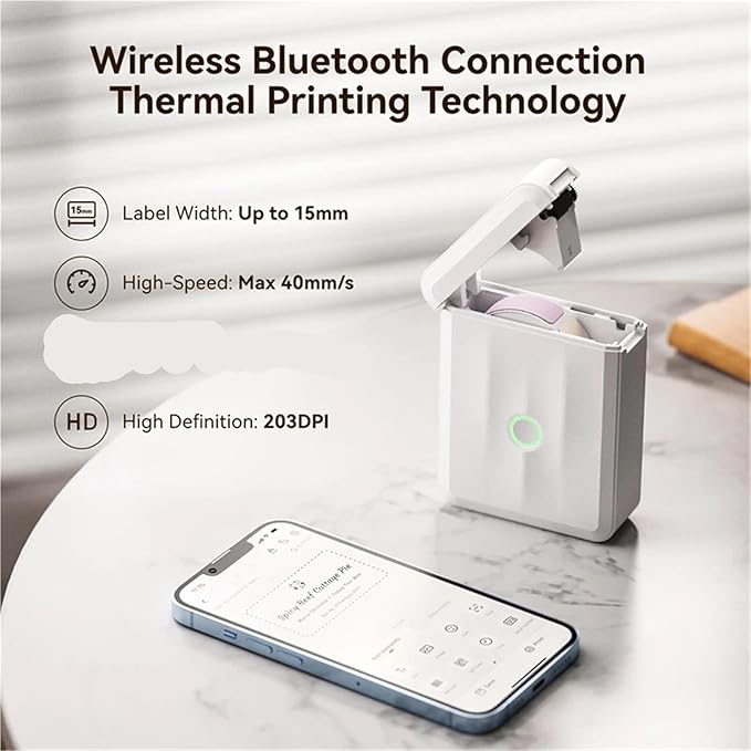 Label Printer, D110 Version Thermal Label Printer Mini Portable Smart Maker with Tape for Office Home Kitchen School(D110-White Standard)