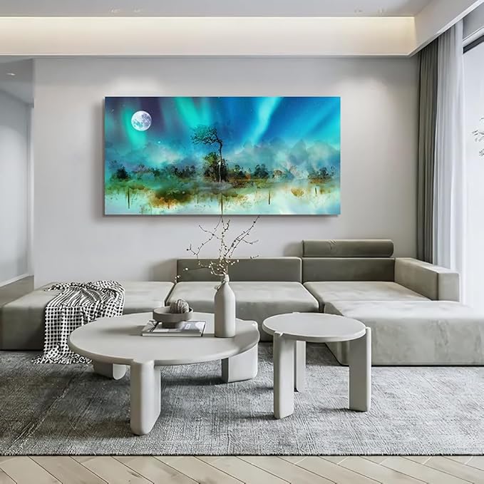 MHARTK66 Canvas Wall Art For Living Room Large Wall Decor For Office Bedroom Decoration Abstract Auroral Scenery Wall Paintings Framed Prints Pictures Artwork Hotel Room Home Decor 24x48 In