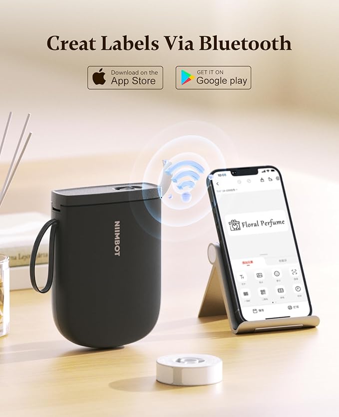NIIMBOT 300 DPI D11 Label Maker Machine with 1 Tape, Mini Portable Label Printer, Bluetooth Thermal Label Printer Sticker Labeler for Office Home Kitchen School Organization, Black