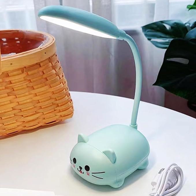 LED Desk Lamp for Kids,Mini Cat Night Light, Cute Cat Foldable USB Rechargeable Reading Light Bedroom Children's Bedside Study (Blue)