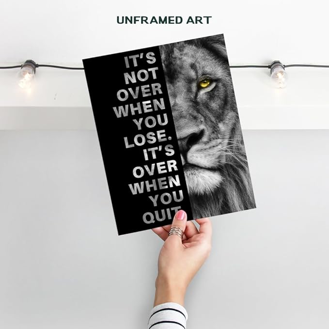 Office Wall Art For Men 11x14 - Inspirational Wall Decor - Motivational quote - positive affirmation Wall Art - Gym Motivation Poster - Man cave Wall Decorations - Lion Print - LARGE Unframed