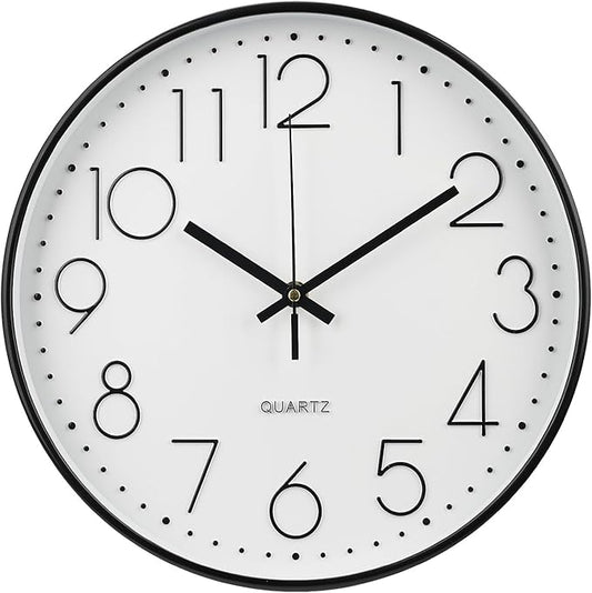 Wall Clock 10 Inch Non-Ticking Silent Modern Simple Style Round Decor Clock Black Stereoscopic Dial Quartz Wall Clocks for Home/Office/School/Living Room/Bedroom/Kitchen