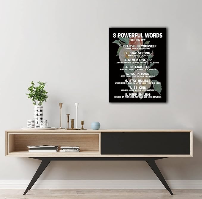 8 Rules Of Life Canvas Decoration Painting, Suitable For Office, School, Library,Home (29x38cm) Framed (rose-8)