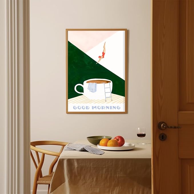 Kitchen Wall Art Bathroom Art Vintage Abstract Kitchen Poster Funny Breakfast Canvas Wall Art Good Morning Dive Drinks Theme Print Poster for Coffee Shop Home Bar Wall Decor 12x16 inch Unframed