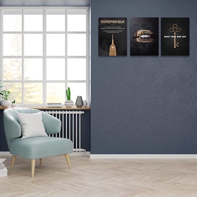 Halioyo Motivational Wall Art Canvas Prints, 3 Panel Entrepreneur Office Wall Art with Inspirational Quotes, Positive Saying Painting Posters for Living Room Bedroom(20x28inch), Ready to Hang