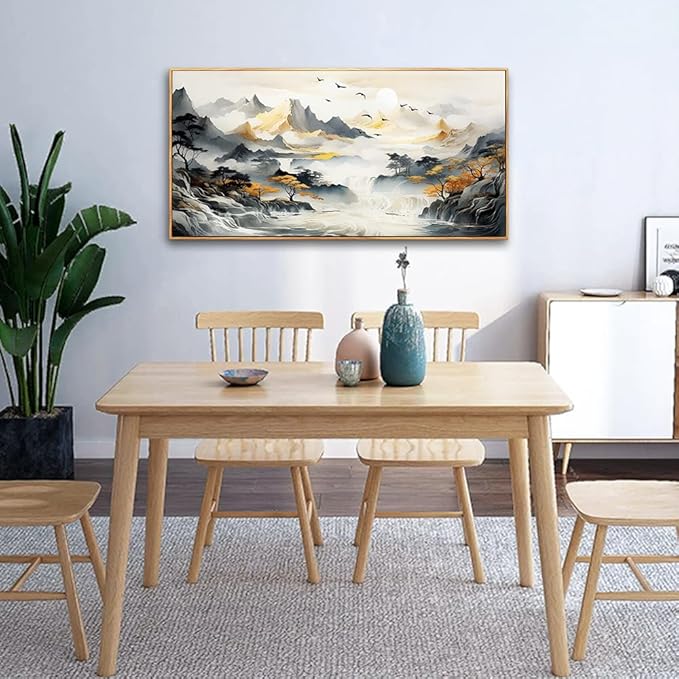 hyidecorart Canvas Prints Wall Art For Living Room Large Wood Framed Wall Decor For Office Modern Bedroom Decorations Mountain Landscape Wall Paintings Abstract Pictures Artwork Ready to Hang