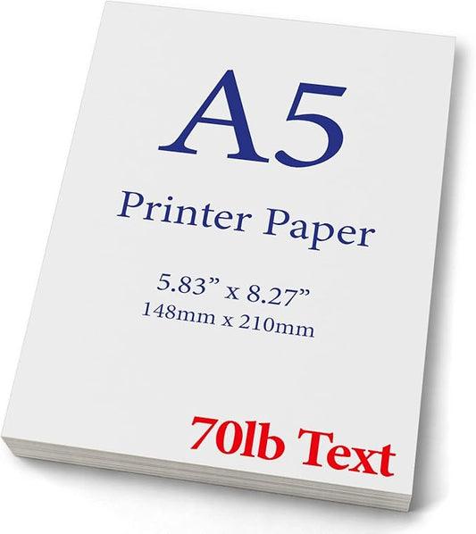 Premium A5 (8.3"x 5.83") Printer Paper - 70lb Text / 28lb Bond (105 gsm) Bright White Paper (250 Sheets)