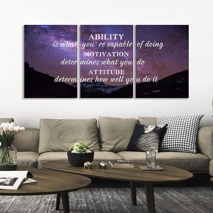 Motivational Framed Canvas Wall Art 3 Pieces Inspirational Wall Art Office Decor Positive Quotes Landscape Painting Pictures Print Artwork Home Decor for Living Room Bedroom(48" Wx24 H)