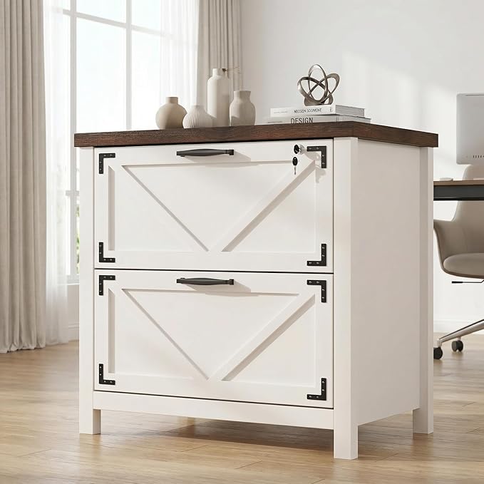 2 Drawers Lateral File Cabinet for Home Office,Farmhouse Wood File Storage Cabinets for Letter/Legal/A4 Size Hanging Files, White