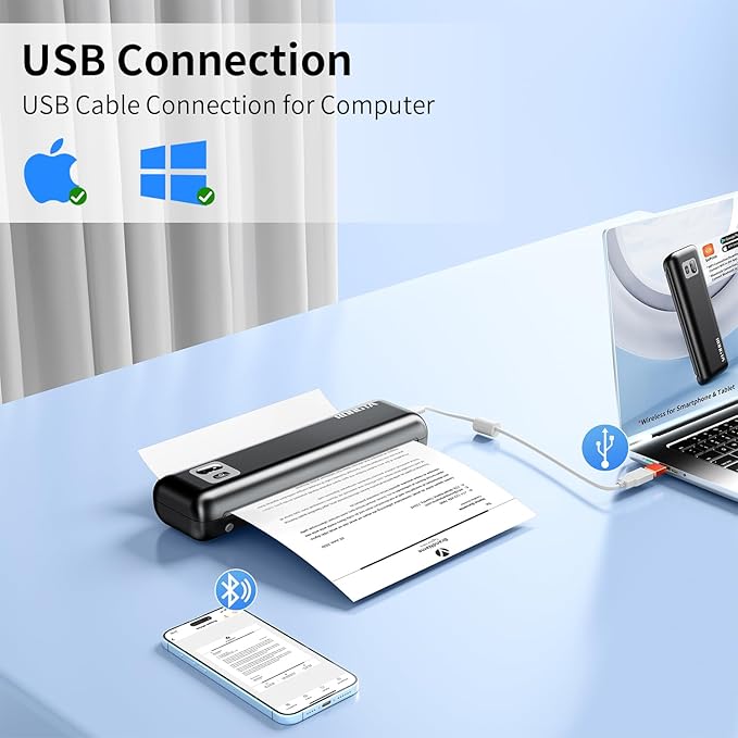 Rongta Portable Printers Wireless for Travel,Thermal Inkless Printer for School/Office/Home Use, Support 8.5x11 US Letter&A4 Thermal Paper, Compatible with Android,iOS & Laptop (Black)