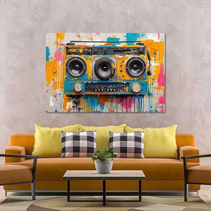 Music Graffiti Canvas Prints, Large Colorful Framed Wall Art for Bathroom Bedroom Living Room, Abstract Music Wall Decor Stretched and Framed Ready to Hang 24"X36"