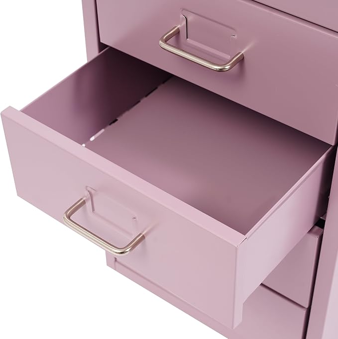 6 Tiers Metal File Cabinet with 6 Drawers Vertical Filing Cabinet with Lock & Wheels Freestanding Locking Storage Cabinet for Home Office, 11 * 16 * 27in (Purple)