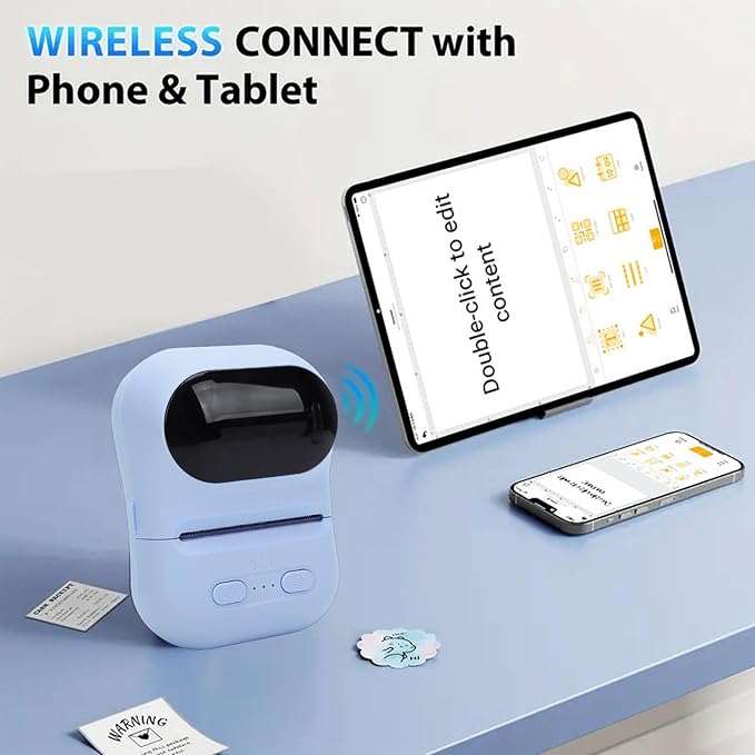 VBESTLIFE Mini Portable Thermal Printer Print Pod, Inkless Bluetooth Label Maker Machine for DIY Crafts, Journaling, Office & Home Use (Blue)