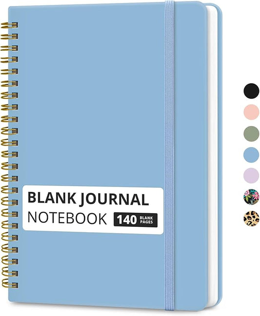 Taja Blank Spiral Journal Notebook for Women & Men, 140 Pages, Sketch Book, Plain Notebook for Drawing & Sketching, Journals for Creative Writing, A5(5.7" x 7.9") – Blue