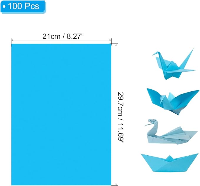 PATIKIL Lake Blue Colored Copy Paper, 100 Sheets 11.7x8.3 A4 19lb/70gsm Double Sided Colorful Print Paper Bulk Sheet DIY Craft Art Projects Supplies for Printer Origami
