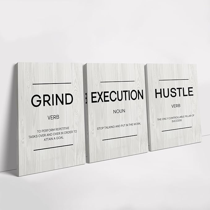 Grind Hustle Execution Wall Art Motivational Wall Decor Inspirational Quotes Pictures Posters Framed Canvas Wall Art Prints Goal Artwork Home Office Wall Decor Ready to Hang