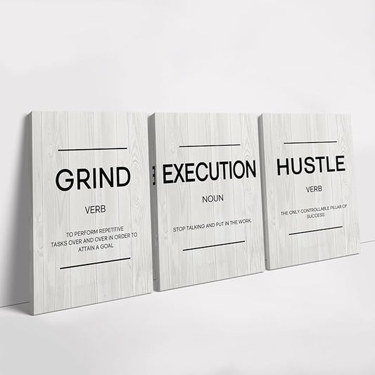 Grind Hustle Execution Wall Art Motivational Wall Decor Inspirational Quotes Pictures Posters Framed Canvas Wall Art Prints Goal Artwork Home Office Wall Decor Ready to Hang