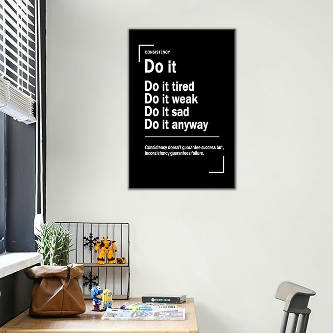 Inspirational Canvas Wall Art Do It Motivational Quotes Home Decor Poster Print Black and White Positive Picture Painting Artwork for Modern Bedroom Bathroom Gym Stretched and Framed [12''Wx18''H]