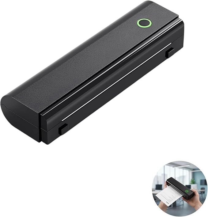 Bosreroy Portable A4 Printer, Wireless Thermal Printer with Paper, Inkless for Phone, Office, Home, USB, Black